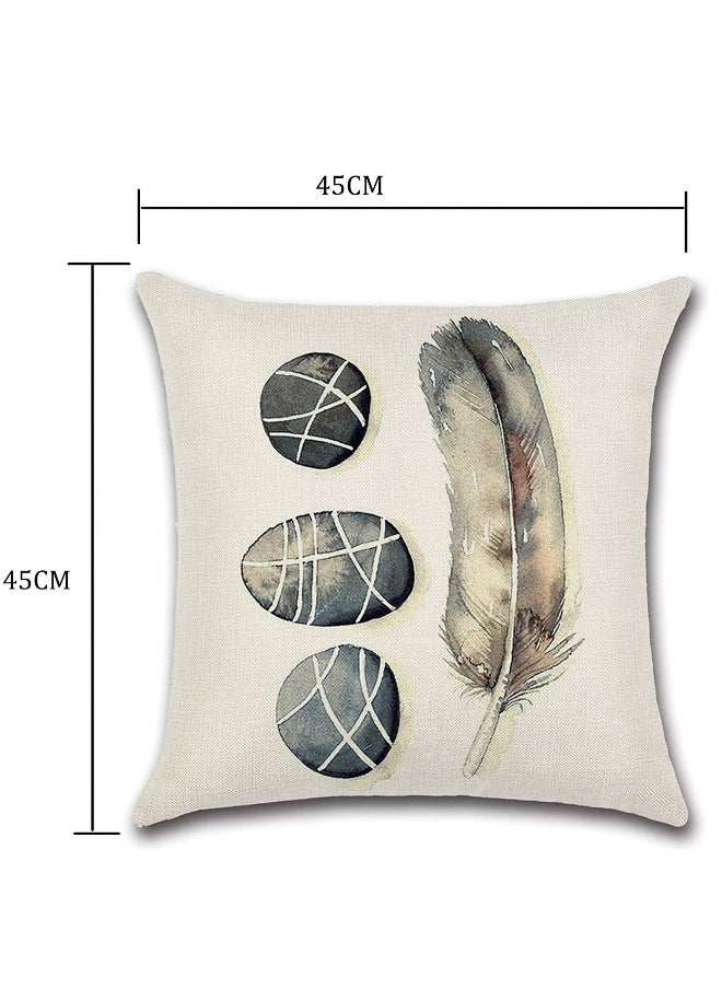 Throw Cushion Covers Square Pillow Covers, Soft Linen Pillowcases with Feather Pattern for Living Room Sofa Bedroom with Invisible Zipper  45cm x 45cm / 18x18 Inches