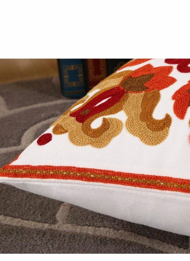 Red Embroidered Cotton Canvas Cushion Cover 45x45cm Hand Made National Embroidery Bohemian Housewarming Car Home Decoration Cushion Cover/Throw Pillow Cover(2pc)