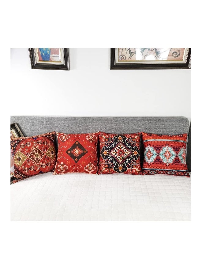 Cushion Covers, 4 Pcs 18x18 Inches Boho Red Outdoor Decorative Pillow Covers, Abstract Persian Carpet Pattern, Novel Persian Carpet Pattern for Sofa Couch Square Cushion Covers 45x45cm