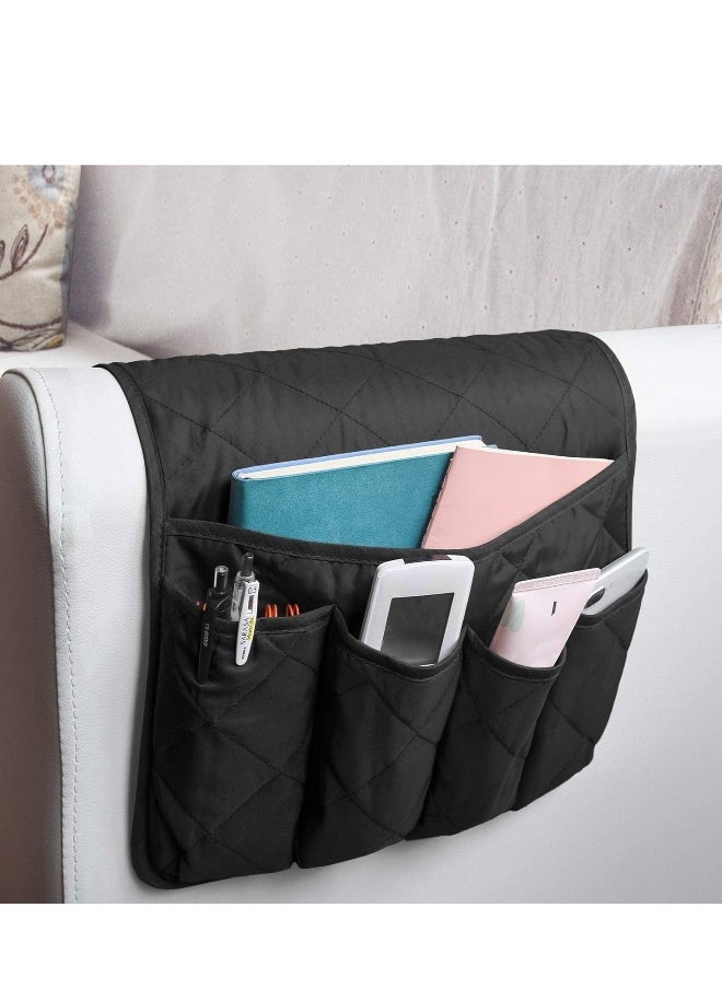 Sofa Armrest Organizer, Couch Arm Chair Caddy Sofa Cover, Remote Control Magazine Book Smart Phone Tablet Storage Non Slip Holder for Home Bedroom Office Hotel Black