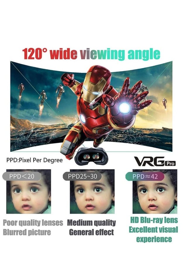 VR Headset Virtual Reality Glasses for Android Phone New Goggles 3D Movies Games Compatible Soft Comfortable Adjustable Distance Black