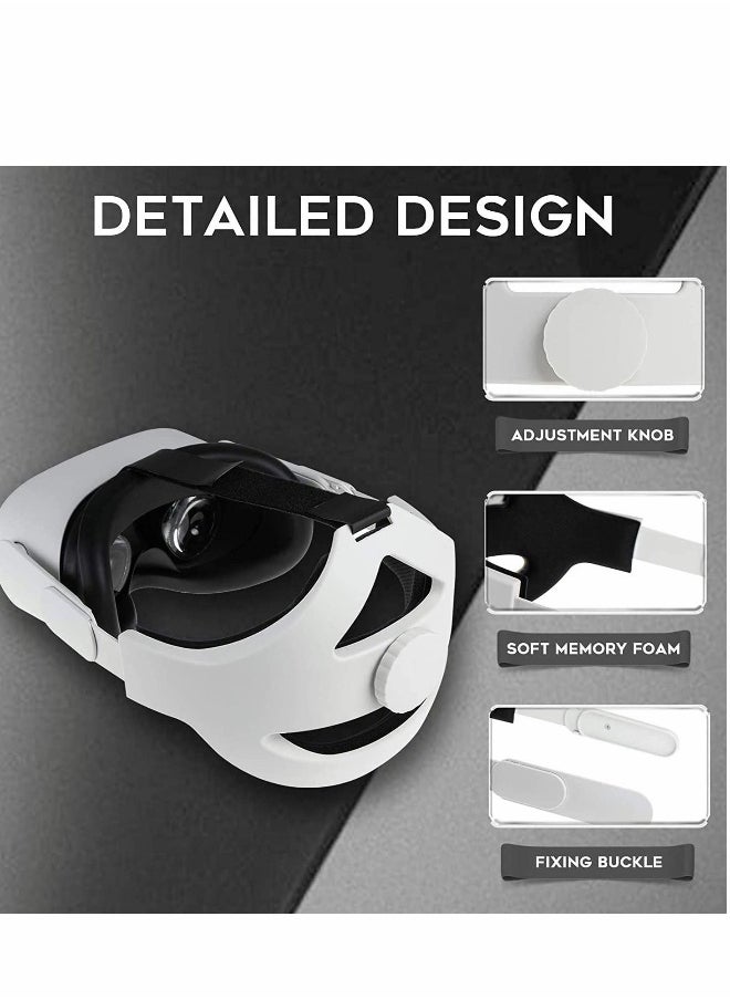 Head Strap Compatible for Oculus Quest 2, Replacement for Elite Strap, Adjustable Comfortable Strap with Head Cushion, Reduce Pressure for Quest 2 Headset (White)