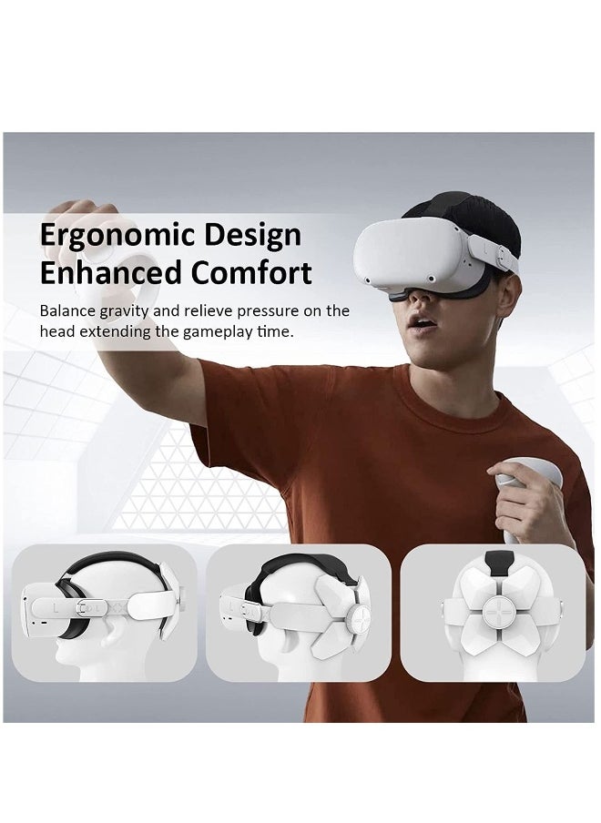 Adjustable Headband Compatible for Meta Quest 2 Oculus Quest 2 with Head Cushion Replacement for Elite Strap Comfortable Protective Head Strap Reduce Pressure White