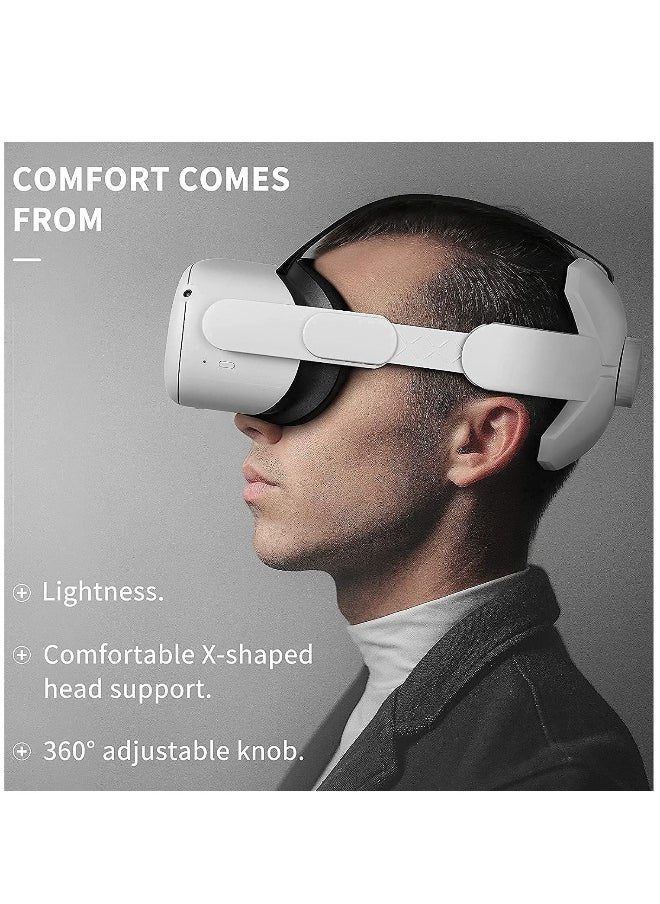 Adjustable Headband Compatible for Meta Quest 2 Oculus Quest 2 with Head Cushion Replacement for Elite Strap Comfortable Protective Head Strap Reduce Pressure White