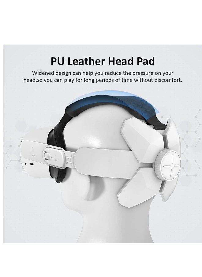 Adjustable Headband Compatible for Meta Quest 2 Oculus Quest 2 with Head Cushion Replacement for Elite Strap Comfortable Protective Head Strap Reduce Pressure White