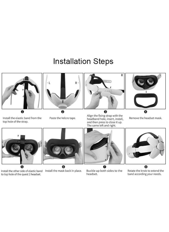 Adjustable Headband Compatible for Meta Quest 2 Oculus Quest 2 with Head Cushion Replacement for Elite Strap Comfortable Protective Head Strap Reduce Pressure White