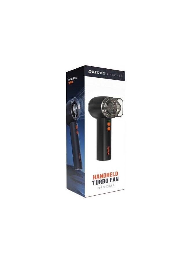 Porodo Handheld Turbo Fan for Outdoors, 4000mAh Battery, 4 Speeds, Black