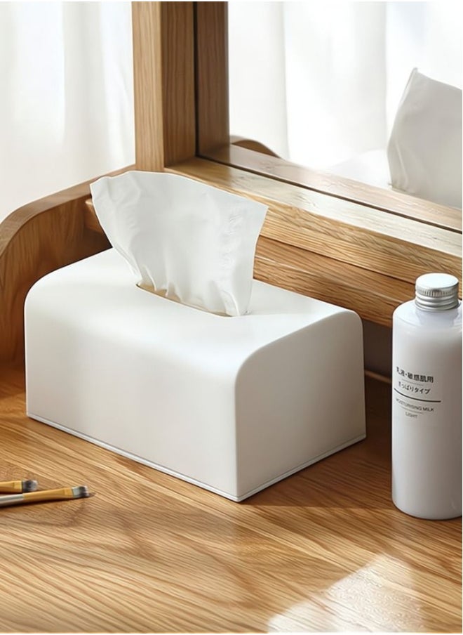 Plastic Tissue Box Tissue Dispenser Box Napkin Tissue Holder for Home Kitchen Desk Organizer Large Size White