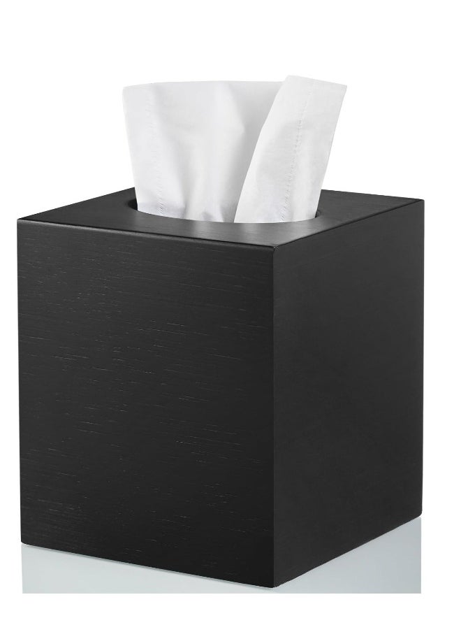 Tissue Box Cover, Wooden Tissue Box Holder, Fashionable and Decorative Tissue Dispenser, Suitable for Toilet Dresser Night Stand Table Home Office Car (Black)