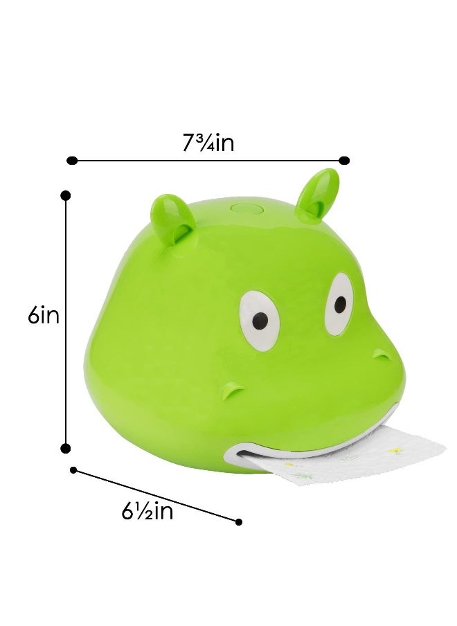 Tissue Box Cover Holder Cartoon Hippo Self-Stick Wall Mount Waterproof Bathroom Decor for Child Bathroom, Children's Room Kitchen Dinner Table Restaurant (Green)