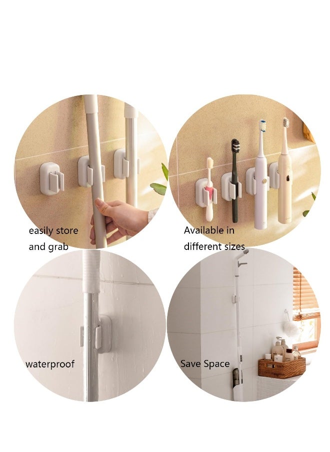 2 PCS Wall Mount Toothbrush Holder, Self Adhesive Hanger No-Drilling, Electric Toothbrush, Broom and Mop Holder, Suitable for Home Garage Garden Laundry Room Storage