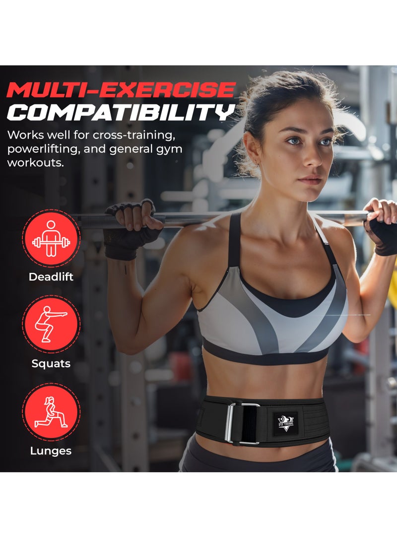 Weight Lifting Belt, Self-Locking Adjustable Gym Belt, Powerlifting & Strength Training Lumbar Support, Durable Nylon Belt for Men & Women Fitness Workouts (Black)