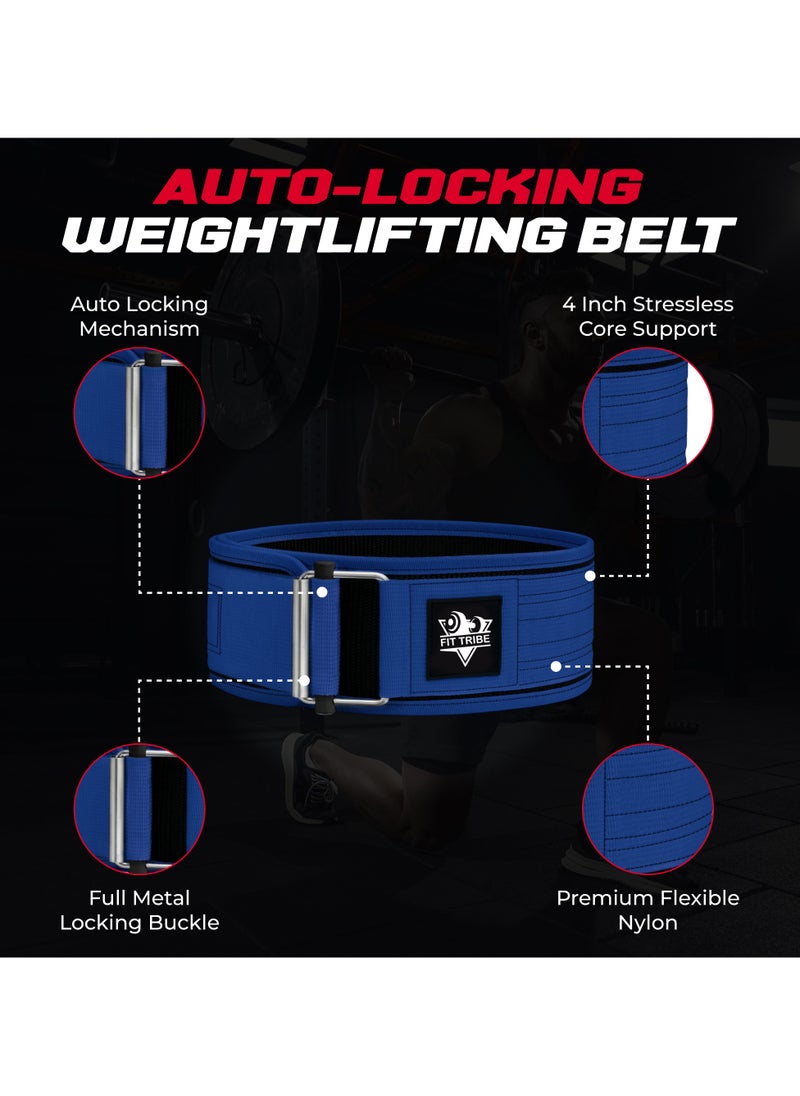 Weight Lifting Belt, Self-Locking Adjustable Gym Belt, Powerlifting & Strength Training Lumbar Support, Durable Nylon Belt for Men & Women Fitness Workouts (Blue)