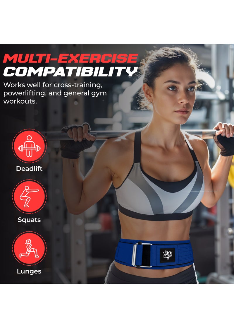 Weight Lifting Belt, Self-Locking Adjustable Gym Belt, Powerlifting & Strength Training Lumbar Support, Durable Nylon Belt for Men & Women Fitness Workouts (Blue)