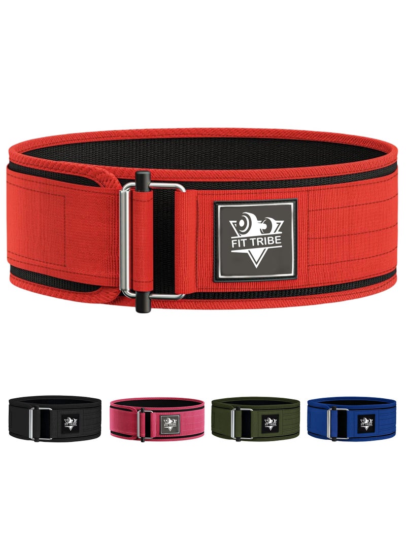 Weight Lifting Belt, Self-Locking Adjustable Gym Belt, Powerlifting & Strength Training Lumbar Support, Durable Nylon Belt for Men & Women Fitness Workouts (Red)