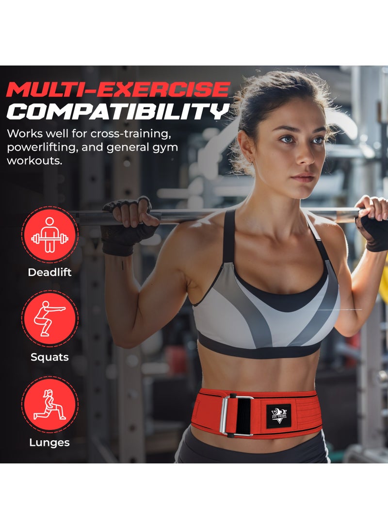 Weight Lifting Belt, Self-Locking Adjustable Gym Belt, Powerlifting & Strength Training Lumbar Support, Durable Nylon Belt for Men & Women Fitness Workouts (Red)