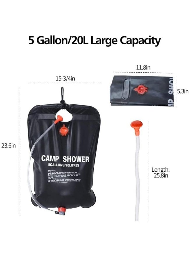 Solar Shower Bag, 5 Gallons20L Camping Shower Bag, Portable Shower Bag with Removable Hose and On Off Switchable Shower Head for Camping Beach Swimming Outdoor Traveling