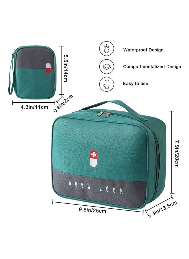 Empty First Aid Bags Travel Medical Supplies Cosmetic Organizer Insulated Medicine Bag Convenient Safety Kit Suit for Family Outdoors Hiking Camping Car Office Workplace Green