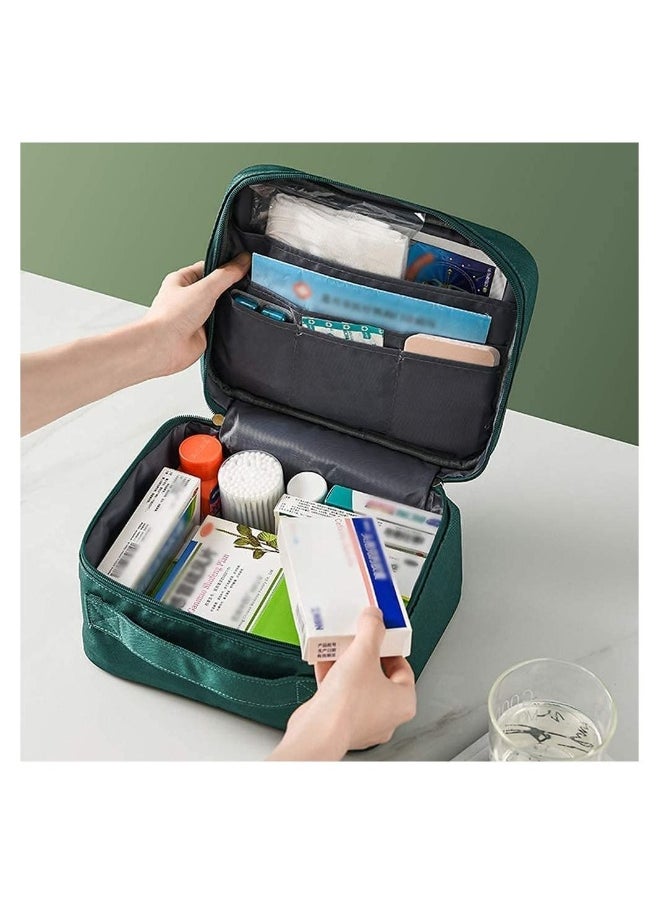 Empty First Aid Bags Travel Medical Supplies Cosmetic Organizer Insulated Medicine Bag Convenient Safety Kit Suit for Family Outdoors Hiking Camping Car Office Workplace Green