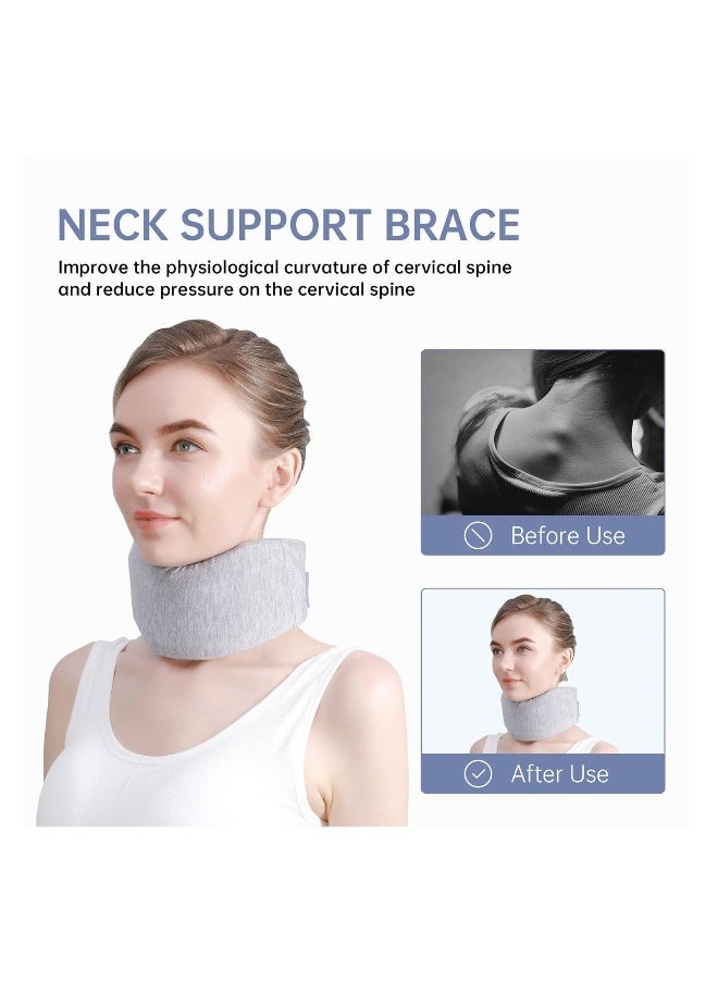 Neck Brace Foam Neck Support Brace for Sleeping Adjustable Neck Cervical Collar Traction Device for Women and Men Relieves Neck Pain and Spine Pressure (Grey)