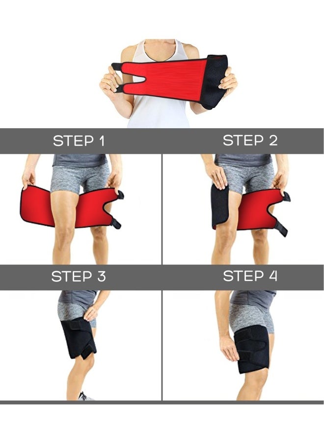 Adjustable Thigh Brace Support, Quadriceps Support and Thigh Wraps for Men and Women. Unisex Breathable Neoprene Non-Slip Hamstring Compression Sleeve