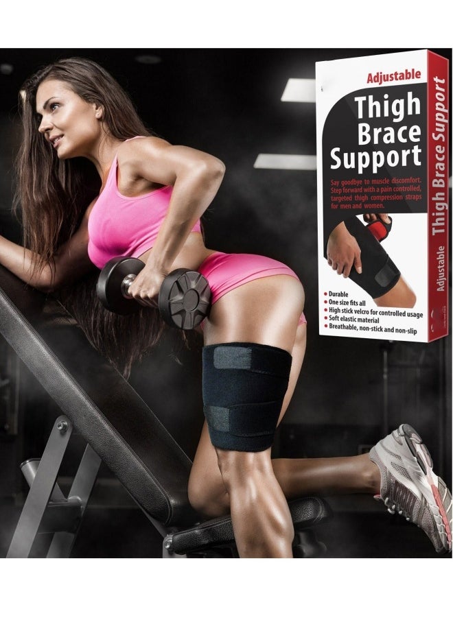 Adjustable Thigh Brace Support, Quadriceps Support and Thigh Wraps for Men and Women. Unisex Breathable Neoprene Non-Slip Hamstring Compression Sleeve