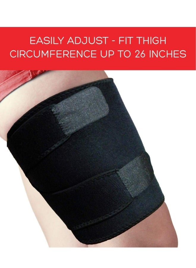 Adjustable Thigh Brace Support, Quadriceps Support and Thigh Wraps for Men and Women. Unisex Breathable Neoprene Non-Slip Hamstring Compression Sleeve