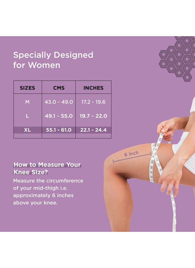 Knee Caps For Women (Xl) Advanced Compression & Anti-Slip Knee Support For Women; Knee Support For Gym Squats, Pain Relief, Sports Workout; Knee Cap For Women With 4-Way Stretch (1 Pair)