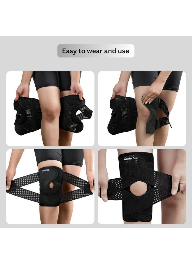 Adjustable Wrap Knee Support Brace, Air Mesh Fabric Knee Brace Cap For Pain Relief, Sports, Arthritis, Running Protection For Men & Women (1, L (17-18
