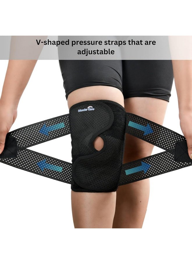 Adjustable Wrap Knee Support Brace, Air Mesh Fabric Knee Brace Cap For Pain Relief, Sports, Arthritis, Running Protection For Men & Women (1, L (17-18