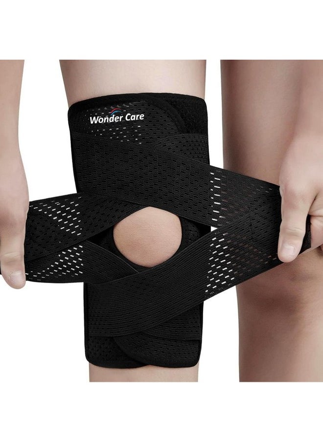 Adjustable Wrap Knee Support Brace, Air Mesh Fabric Knee Brace Cap For Pain Relief, Sports, Arthritis, Running Protection For Men & Women (1, L (17-18