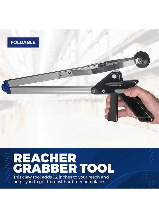 Reacher Grabber Tool - Gripping Device - Lightweight Durable Folding Claw Extends Arm Reach To 32 Inches Ideal Indoor And Outdoor Reaching Trash Grabber Picker Upper Tool