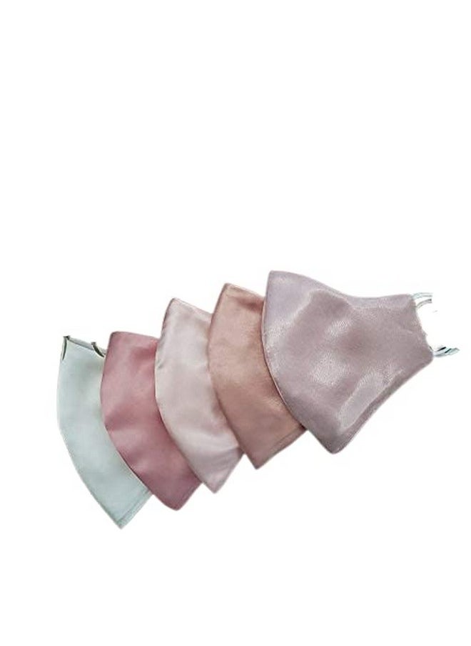 Silk-Satin 3 Play Soft Elastic Face Mask For Women And Girl And Men Pack Of 5