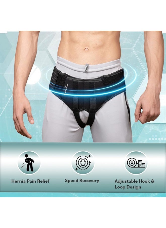 - Inguinal Hernia Support Post-Surgery Hernia Pain Relief Truss Brace For Double Inguinal Or Sports Hernia With 2 Removable Compression Pads & Adjustable Groin Straps-Small