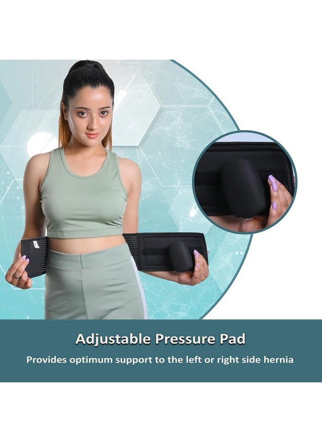 Polyester Umbilical Black Hernia Belt Pain Relief Support Brace With 1 Removable Compression Pad For Men & Women (M)