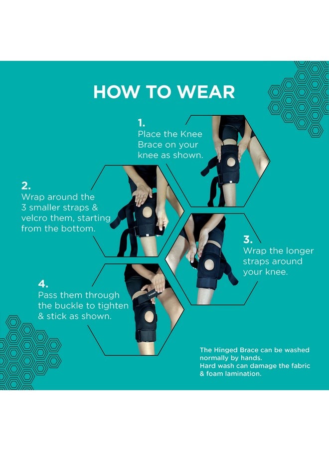 Neoprene Hinged Knee Brace For Knee Pain-Open Patella Knee Support For Men&Women,Free Size Hinged Knee Brace For Ligament Tear,Hinged Knee Support With Triple Band Strapping (1 Unit)