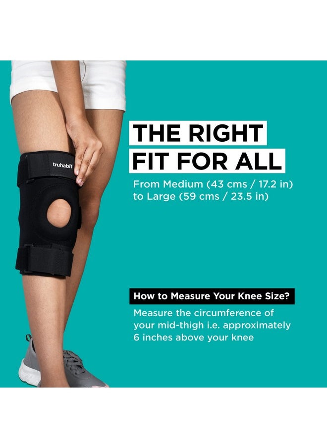 Neoprene Hinged Knee Brace For Knee Pain-Open Patella Knee Support For Men&Women,Free Size Hinged Knee Brace For Ligament Tear,Hinged Knee Support With Triple Band Strapping (1 Unit)