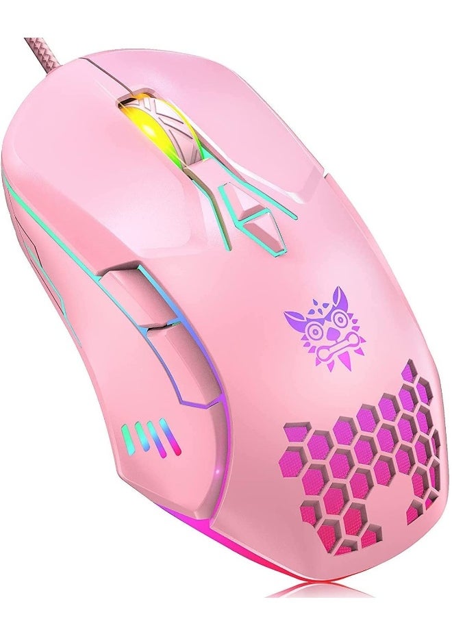 Gaming Mouse Wired, RGB Backlit 6400 DPI Adjustable gaming mouse, Grip Ergonomic Optical PC Computer Colorful Light Gaming Mice for Windows 7/8/10/XP Vista Linux (Pink)