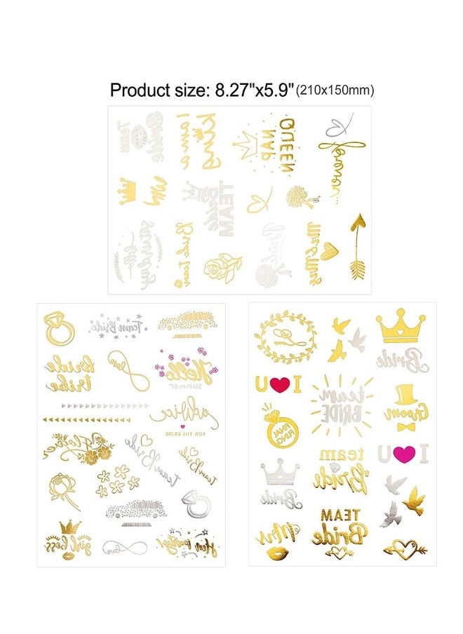 134 Pcs Bachelorette Party Tattoos Party Temporary Tattoos Metallic Gold Bridal Party Tattoos for Wedding Night Bachelorette Party Bridal Shower Favor