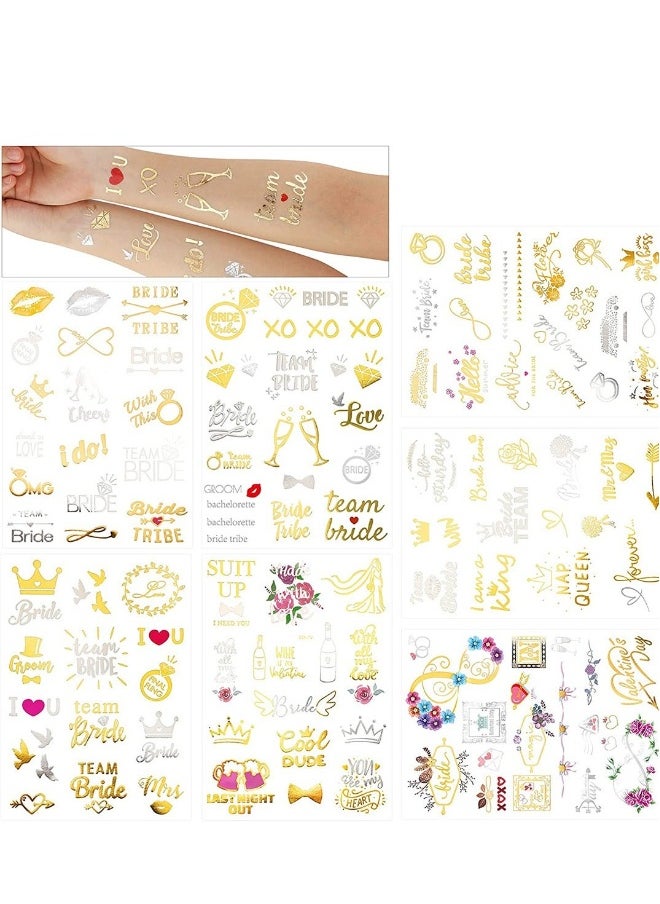 134 Pcs Bachelorette Party Tattoos Party Temporary Tattoos Metallic Gold Bridal Party Tattoos for Wedding Night Bachelorette Party Bridal Shower Favor