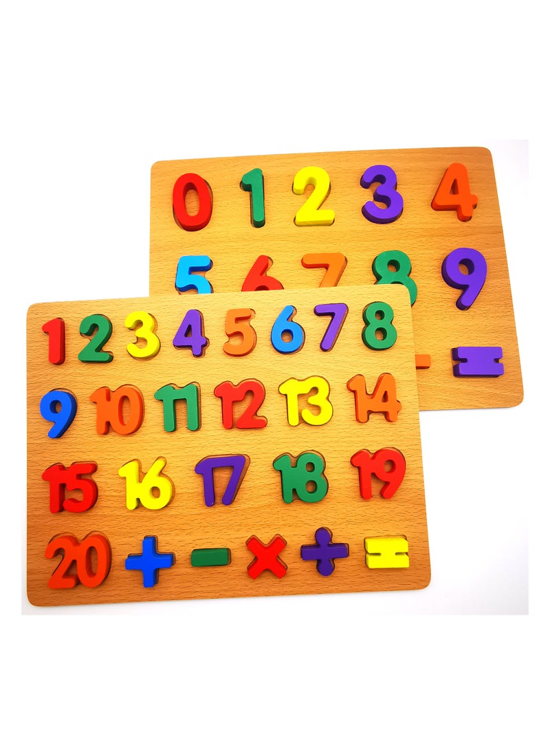 Wooden Educational Combo Set Counting Numbers (0-9 & 1-20) Puzzle with Mathematical Signs Early Learning & Education Board