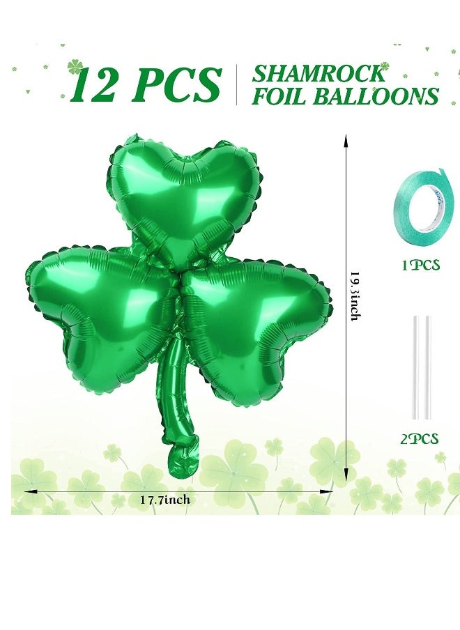 Green Balloons, 12 Pcs Shamrock Foil Balloons, Shamrock Balloons Decorations Lucky Clover Balloons, for Baby Shower Decorations, Birthday Decorations, Party Decorations