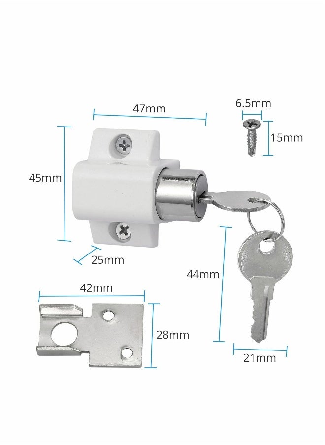 Sliding Door and Window Lock, Sliding Patio Door Catches Set, Window Bolt Sliding Security Locks with Universal Keys Door Window Locks for Home Office Classroom (White 2Pcs)
