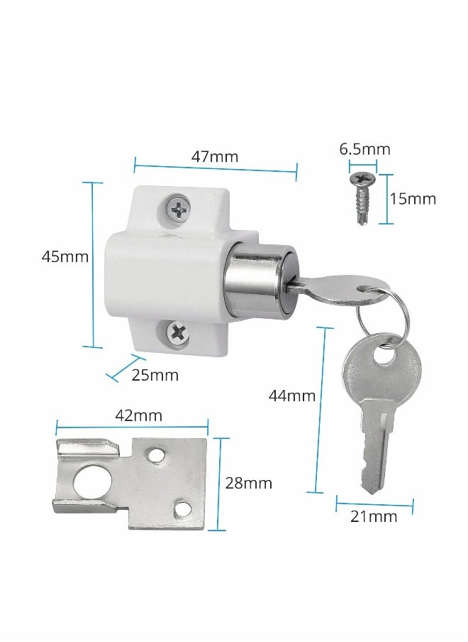 Sliding Door and Window Lock, Sliding Patio Door Catches Set, Window Bolt Sliding Security Locks with Universal Keys Door Window Locks for Home Office Classroom (White 2Pcs)