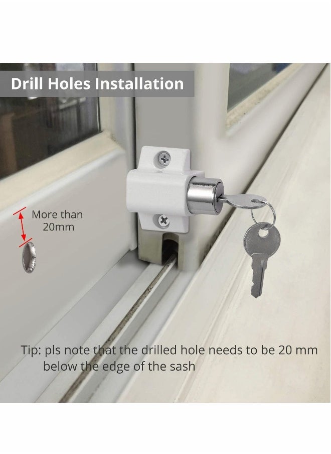 Sliding Door and Window Lock, Sliding Patio Door Catches Set, Window Bolt Sliding Security Locks with Universal Keys Door Window Locks for Home Office Classroom (White 2Pcs)