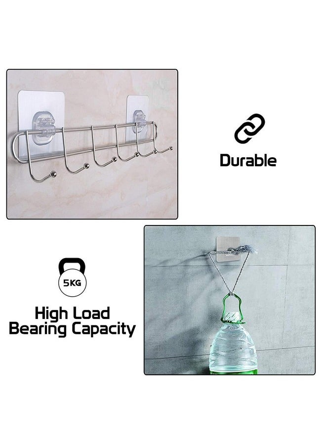 Stainless Steel Magic Sticker Self Adhesive Bathroom Wall Hook Weight Load Capacity-5 Kg -Pack Of 1 With 6 Hooks (Silver)