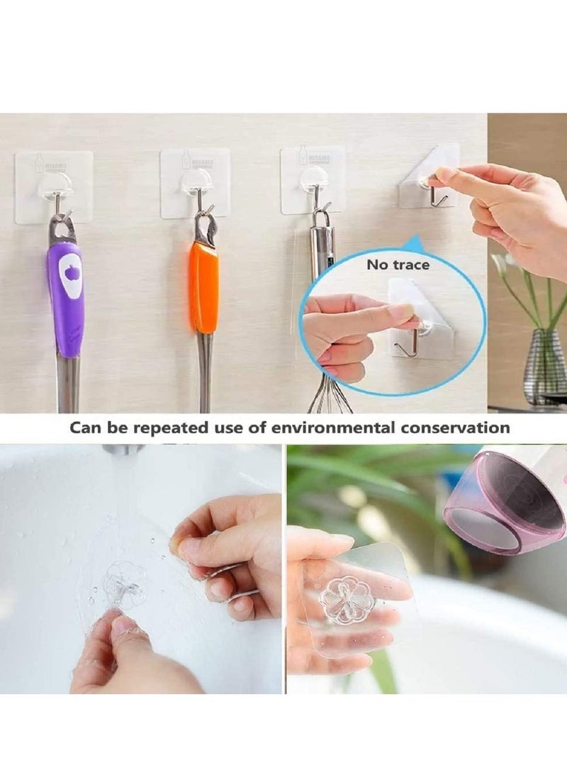 Adhesive Hooks Kitchen Wall Hooks-Heavy Duty 13.2lb(Max) Nail Free Sticky Hangers with Stainless Hooks Reusable Utility Towel Bath Ceiling Hooks-10 pcs