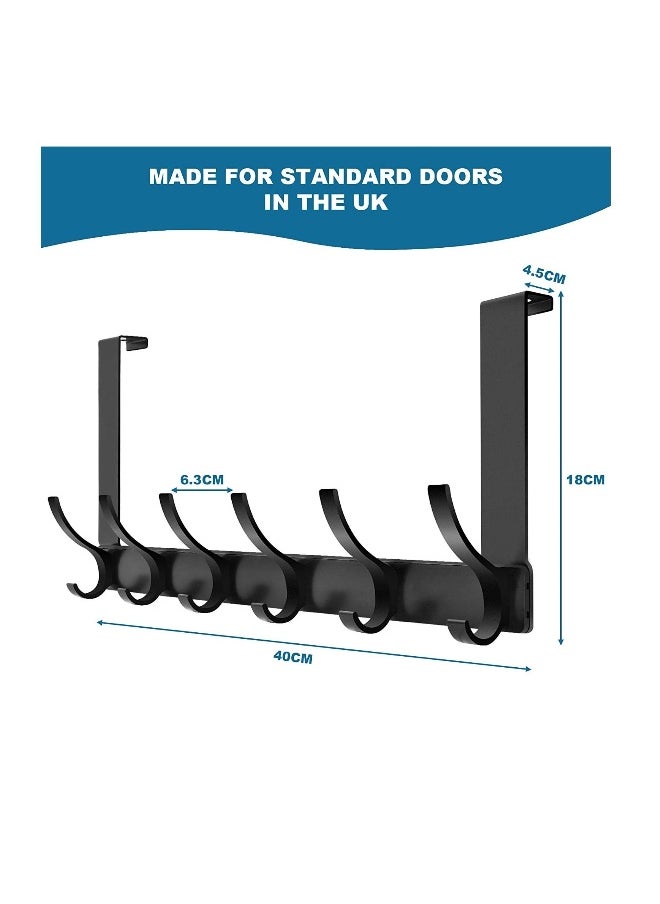 Over Door Hanger, 18.5CM Over Door Coat Hooks for Hanging Clothes, Hats, Coats, Towels, Robes - Door Hanger with 12 Hooks, 20KG Heavy-Duty, Aluminum