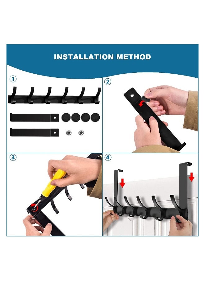 Over Door Hanger, 18.5CM Over Door Coat Hooks for Hanging Clothes, Hats, Coats, Towels, Robes - Door Hanger with 12 Hooks, 20KG Heavy-Duty, Aluminum