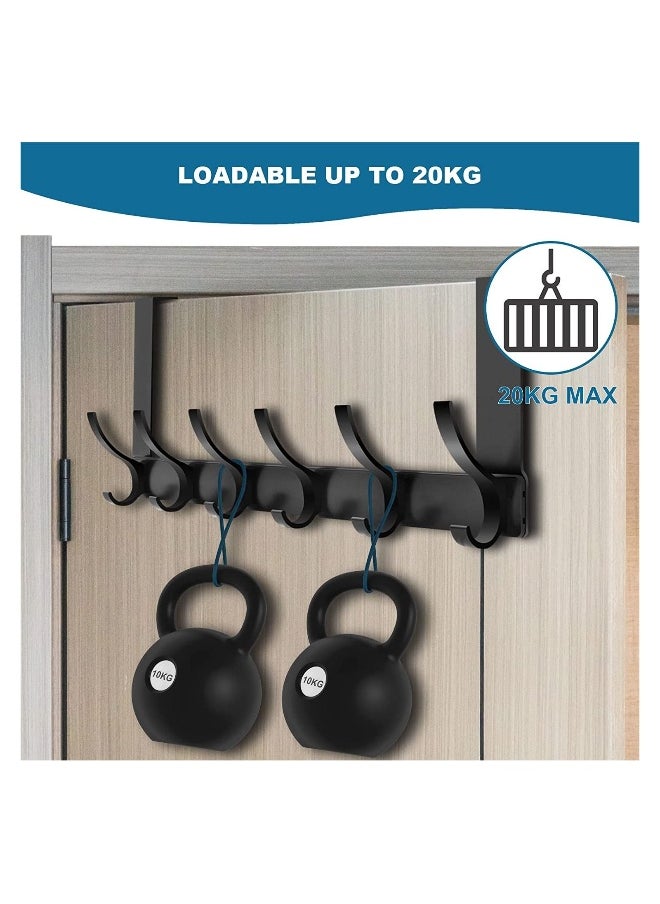 Over Door Hanger, 18.5CM Over Door Coat Hooks for Hanging Clothes, Hats, Coats, Towels, Robes - Door Hanger with 12 Hooks, 20KG Heavy-Duty, Aluminum